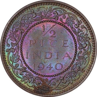 Bronze Half Pice Coin of King George VI of Calcutta Mint of 1940.