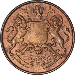 Copper Half Anna Coin of East India Company of Madras Mint of 1835.