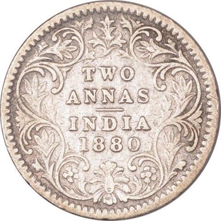 Silver Two Annas Coin  of Victoria Empress of Calcutta Mint of 1880.