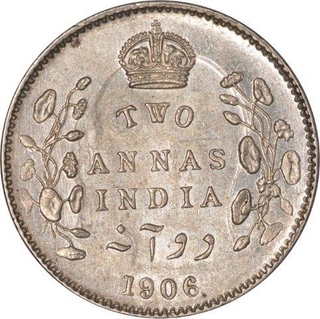 Silver Two Annas Coin of King Edward VII of Calcutta Mint of 1906.