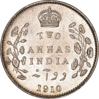 Silver Two Anna Coin of King Edward VII of Bombay Mint of 1910.