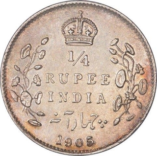 Silver Quarter Rupee Coin  of King Edward VII of Calcutta Mint of 1905.