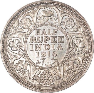 Silver Half Rupee Coin  of King George V of Bombay Mint of 1918.