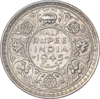 Silver Half Rupee Coin of King George VI of Lahore Mint of 1945.