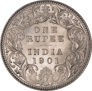 Silver One Rupee Coin of Victoria Empress of Bombay Mint of 1901.