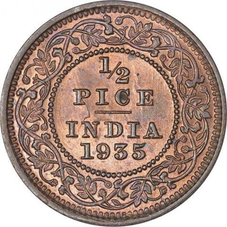 Bronze Half Pice Coin of King George V of Calcutta Mint of 1935.