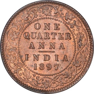 Copper One Quarter Anna Coin of Victoria Empress of Calcutta Mint of 1897.