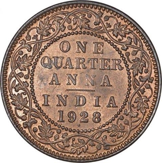 Bronze One Quarter Anna Coin of King George V of Bombay Mint of 1928.