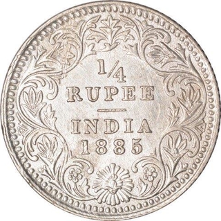 Silver Quarter Rupee Coin of Victoria Empress of Calcutta Mint of 1885.