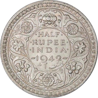 Silver Half Rupee Coin of King George VI of Bombay Mint of  1942.