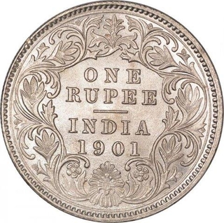 Silver One Rupee Coin of Victoria Empress of Calcutta Mint of 1901.