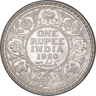 Silver One Rupee Coin of King George V of Calcutta Mint of 1920.