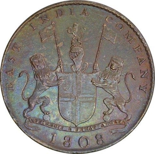 Copper Ten Cash of Madras Presidency of Soho Mint of the year 1808.