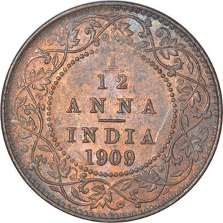 Bronze One Twelfth Anna Coin of King Edward VII of Calcutta Mint  of 1909.