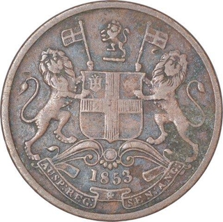 Copper Half Pice Coin of East India Company of Calcutta Mint of 1853.