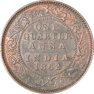 Copper Quarter Anna Coin of Victoria Queen of Calcutta Mint of 1862.