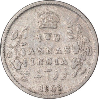 Silver Two Annas Coin of King Edward VII of Calcutta Mint of 1903.