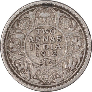 Silver Two Annas Coin of King George V of Calcutta Mint of 1912.