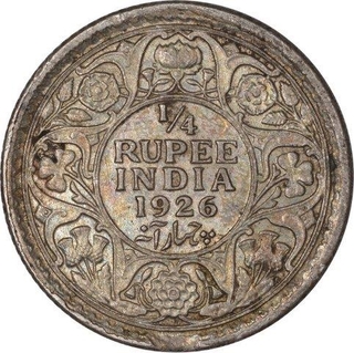 Silver Quarter Rupee Coin of King George V of Calcutta Mint of 1926.