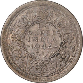 Silver Quarter Rupee Coin of king George VI of Lahore Mint of 1944.