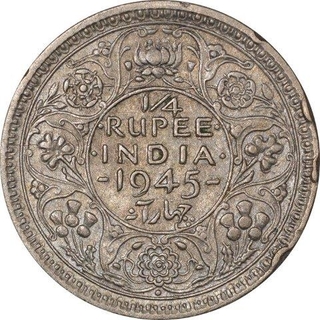 Rare Silver Quarter Rupee Coin of King George VI of Bombay of 1945.