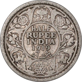 Silver Half Rupee Coin of King George V of Bombay Mint of 1919.