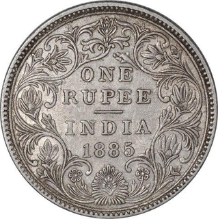 Silver One Rupee Coin of Victoria Empress of Bombay Mint of 1885.