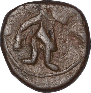 Copper Tetra Drachma Coin of Kanishka I of Kushan Dynasty.