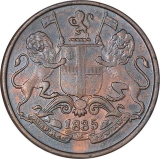 Copper One Quarter Anna Coin of East India Company of Calcutta Mint of 1835.