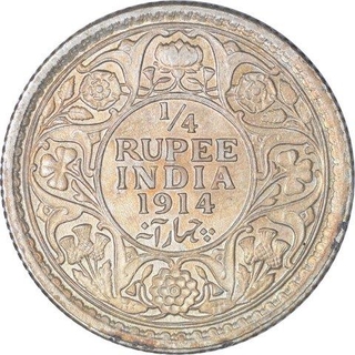 Silver Quarter Rupee Coin of King George V of Calcutta Mint of 1914.