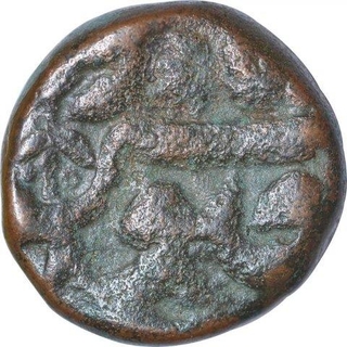 Copper Half Dam Coin of Akbar of Di month of Burhanpur Mint.