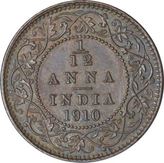 Bronze One Twelfth Anna Coin of King Edward VII of Calcutta Mint of 1910.