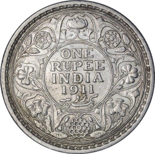 Silver One Rupee Coin of King George V of Bombay Mint of 1911.