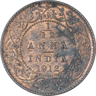 Bronze One Twelfth Anna Coin of King George V of Calcutta Mint of 1912.