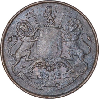 Rare Copper Half Anna Coin of East India Company of Bombay Mint of 1835.