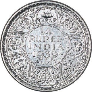 Silver Quarter Rupee Coin of King George VI of Calcutta Mint of 1939.