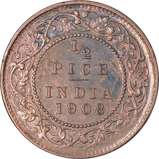 Bronze Half Pice Coin of King Edward VII of Calcutta Mint of 1908.