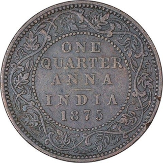 Rare Copper One Quarter Anna Coin of Victoria Queen of Bombay Mint of 1875.