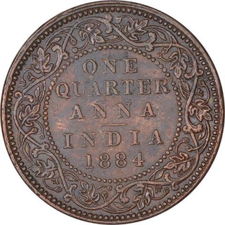 Rare Copper One Quarter Anna Coin of Victoria Empress of Bombay Mint of 1884.