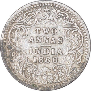 Silver Two Annas Coin of Victoria Empress of Bombay Mint of 1888.