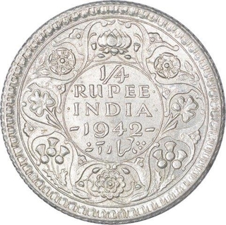 Silver Quarter Rupee Coin of King George VI of Calcutta Mint of 1942.