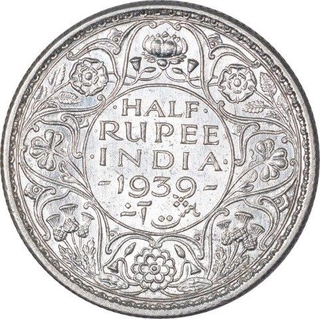 Silver Half Rupee Coin of King George VI of Calcutta Mint of 1939.