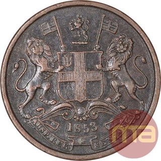 Copper Half Pice Coin of East India Company of Calcutta Mint of 1853.