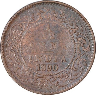 Copper One Twelfth Anna Coin of Victoria Empress of Calcutta Mint of 1890.