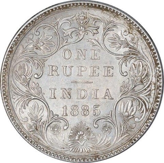 Silver One Rupee Coin of Victoria Empress of Bombay Mint of 1885.