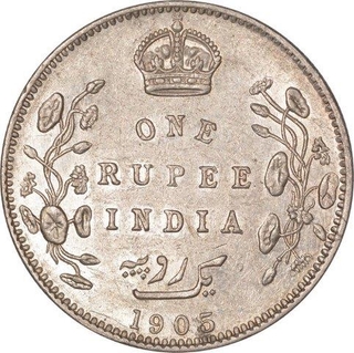 Silver One Rupee Coin of King Edward VII of Bombay Mint of 1905.