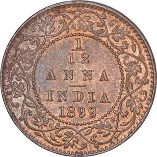 Copper One Twelfth Anna Coin of Victoria Empress of Calcutta Mint of 1899. 