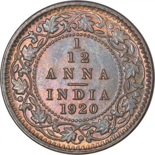 Bronze One Twelfth Anna Coin of King George V of Calcutta Mint of 1920.