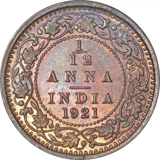 Bronze One Twelfth Anna Coin of King George V of Calcutta Mint of 1921. 