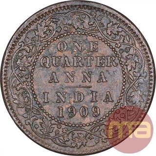 Rare Bronze One Quarter Anna Coin of King Edward VII of Calcutta Mint of 1909.